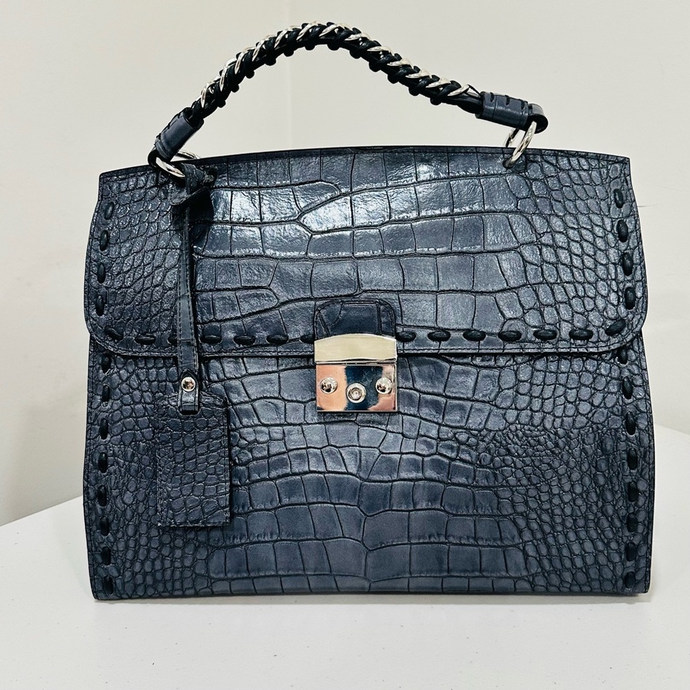 Claudia Firenze Italian Croc Embossed Leather Satchel‎ Handbag  No Long Strap